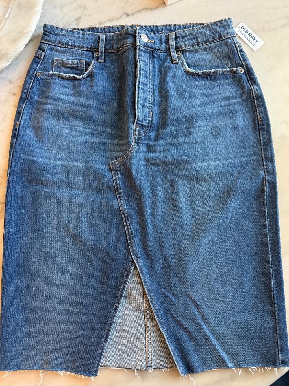 Old Navy Blue Denim Midi Skirt with Front Slit